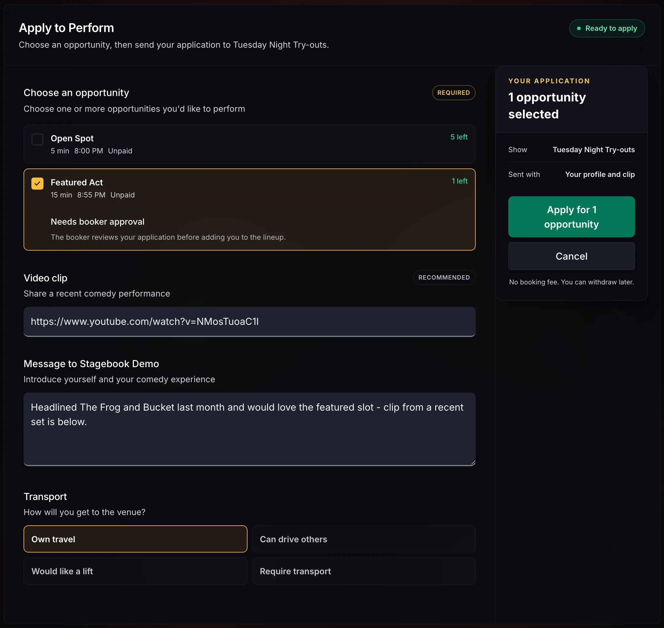 Open Comedy platform screenshot