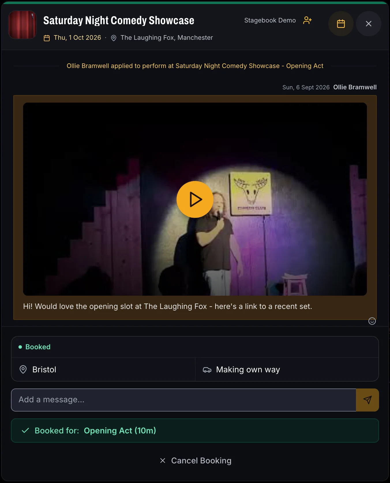 Apply to gigs with video and profile on Open Comedy